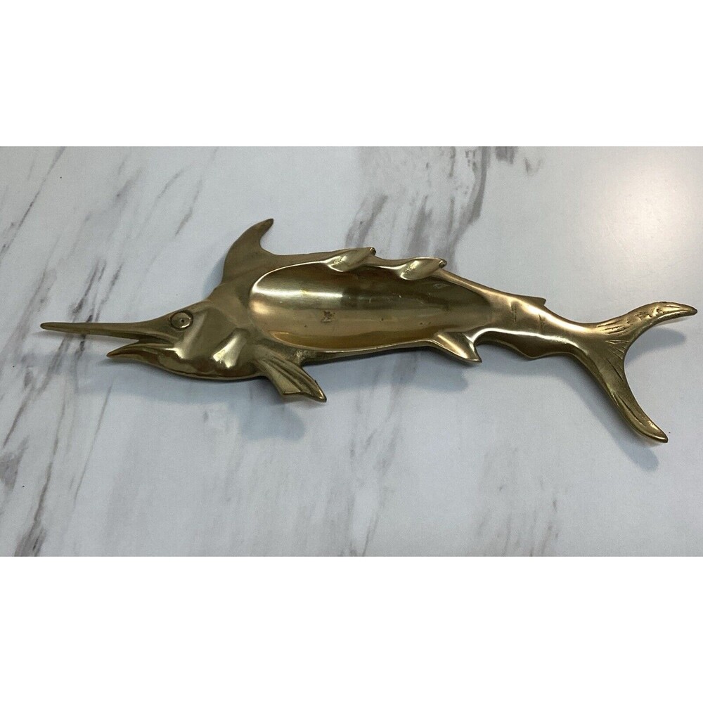 Vintage Gold Brass Marlin Trinket Tray Ashtray Gift *H